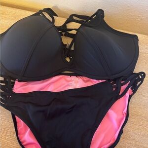 PINK Victoria's Secret Black and Pink Bikini Set
